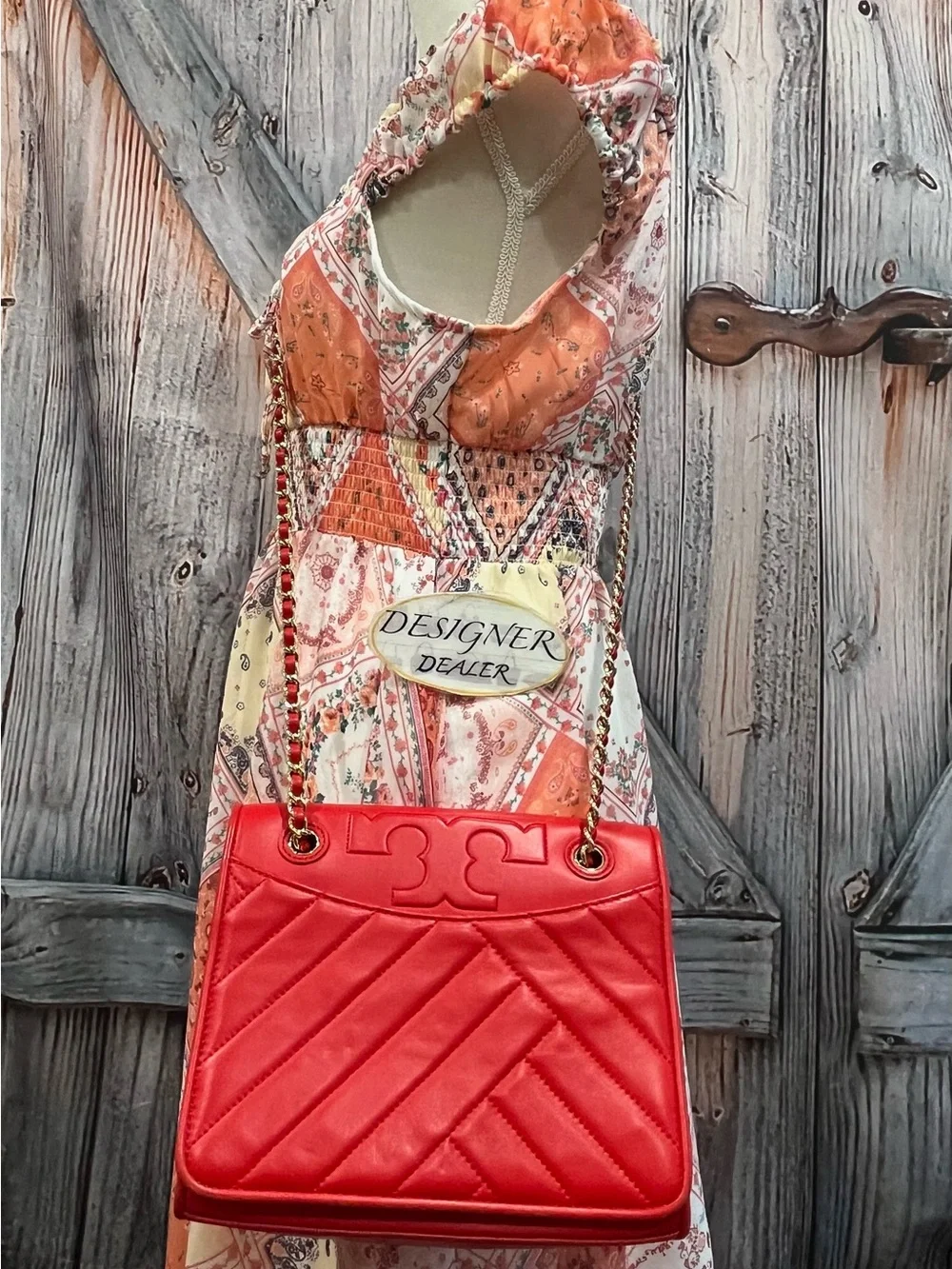 TORY BURCH Alexa Red Quilted Convertible Shoulder Bag